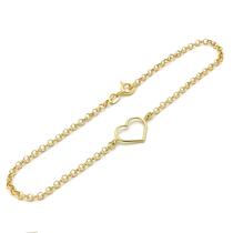 Pulseira Portuguesa Em Ouro 18k com Berloque Pingente Coração Bracelete Elo Português Feminina Pulseira Portuguesa Em Ouro 18k com Berloque Pingente Coração Bracelete Elo Português Feminina