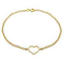 Pulseira Portuguesa Em Ouro 18k com Berloque Pingente Coração Bracelete Elo Português Feminina