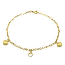 Pulseira Portuguesa Em Ouro 18k com Berloques Pingentes Corações Bracelete Elo Português Feminina