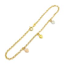 Pulseira Portuguesa Em Ouro 18k com Corações Amarelo Branco Rosé Berloques Pingentes Bracelete Elo Português Feminina