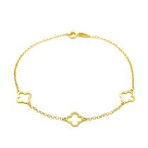 Pulseira Portuguesa Em Ouro 18k Com Trevos Pingentes 4 Folhas Bracelete Elo Português Feminina