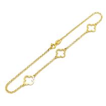Pulseira Portuguesa Em Ouro 18k Com Trevos Pingentes 4 Folhas Bracelete Elo Português Feminina