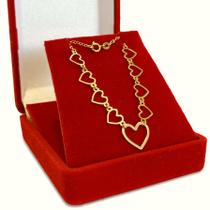 Pulseira Portuguesa Em Ouro 18k Elo Português com Corações Berloques Pingentes Bracelete Feminino Pulseira Portuguesa Em Ouro 18k Elo Português com Corações Berloques Pingentes Bracelete Feminino