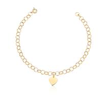 Pulseira Portuguesa Ouro Coração Chapa Com Fecho Bóia 18k Pulseira Portuguesa Ouro Coração Chapa Com Fecho Bóia 18k