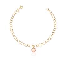 Pulseira Portuguesa Ouro Coração Rosé Com Fecho Bóia 10k Pulseira Portuguesa Ouro Coração Rosé Com Fecho Bóia 10k