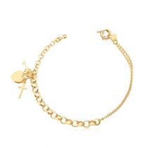Pulseira Portuguesa Ping Patua Cruz Chave Folheada Ouro Dourada