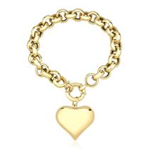 pulseira portuguesa PINGENTE CORAÇÃO fecho bóia luxo 19 cm ouro 10k