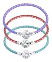 Pulseira Prata 925 de lei Com Couro Várias Cores Trevo da Sorte 4 Folhas Compatível Com Berloques Pulseira Prata 925 de lei Com Couro Várias Cores Trevo da Sorte 4 Folhas Compatível Com Berloques