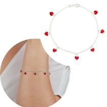 Pulseira Prata 925 Feminina Coração Zirconia Vermelho pura