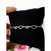 Pulseira Prata 925 Feminina Corações