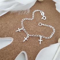 Pulseira prata 925 infantil três cruzes