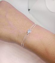 Pulseira Prata 925 Legítima Feminina Dupla com Bolinhas e Pingente de Coração com Zircônia 16cm