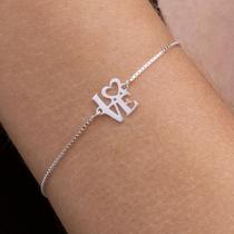 Pulseira prata 925 Pingente LOVE em fio de Prata 925 Pulseira em Corrente Veneziana Fabro Saints