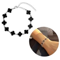 Pulseira Prata 925 Trevo Preto Modelo Virginia Banhado Moda Pulseira Prata 925 Trevo Preto Modelo Virginia Banhado Moda