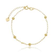 Pulseira Prata 925 Veneziana Longa com Bolinhas 4mm Banhado a Ouro 18K