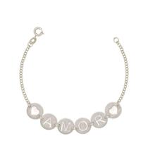 Pulseira Prata AMOR com 2 corações - 18cm - 6g