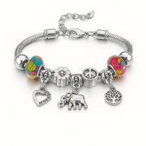 Pulseira Prata Berloque Pingentes Desenhos Cores Presente Pulseira Prata Berloque Pingentes Desenhos Cores Presente
