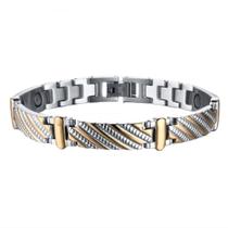 Pulseira Prata Com Banho De Ouro Trançada Magnética Neodímio