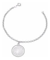 Pulseira Prata Elo Português Com Pingente Pai Nosso 25Mm