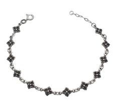 Pulseira Prata Envelhecida 18cm com 12 Flores 7mm - 3.9g