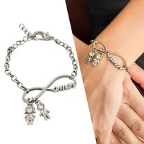 Pulseira Prata Mãe Amor Infinito Berloques Filhos Ajustável