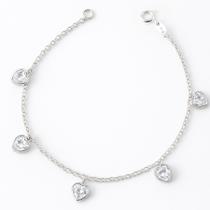 Pulseira Prata Original 925 Corações Zircônias Pedra Coração Pulseira Prata Original 925 Corações Zircônias Pedra Coração