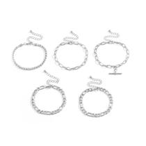 Pulseira Prateada 5 Peças Strass Correntes