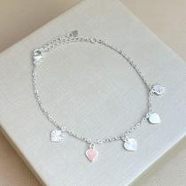 Pulseira Prateada com Pingentes de Coração Delicados Mirella Pulseira Prateada com Pingentes de Coração Delicados Mirella