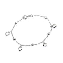 Pulseira Prateada com Pingentes de Coração e Esferas Pulseira Prateada com Pingentes de Coração e Esferas