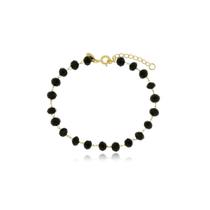 Pulseira Preta Banhada A Ouro 18K