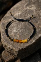 Pulseira Preta Com Pedras De Âmbar Natural Ajustável