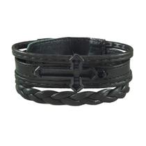 Pulseira Preta Cruz Couro