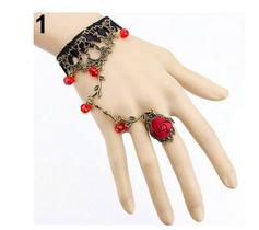 Pulseira Preta Tecido Anel Punk Roseira - 3Istore