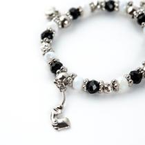 Pulseira Preto Velho Ping Preta e Branca Cristal e Silicone Pulseira Preto Velho Ping Preta e Branca Cristal e Silicone