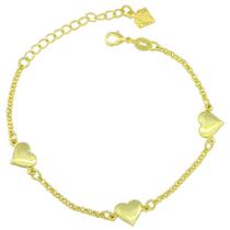 Pulseira PRI Style Folheada A Ouro 18K Antialérgica Com Adereços Em Forma De Coração Pulseira PRI Style Folheada A Ouro 18K Antialérgica Com Adereços Em Forma De Coração