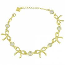 Pulseira PRI Style Folheada A Ouro 18K Antialérgica Com Lacinhos E Pedras Acrílicas Pulseira PRI Style Folheada A Ouro 18K Antialérgica Com Lacinhos E Pedras Acrílicas