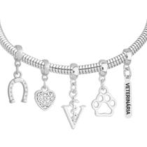 Pulseira Profissão Veterinária Banhado a Prata 925 Pulseira Profissão Veterinária Banhado a Prata 925