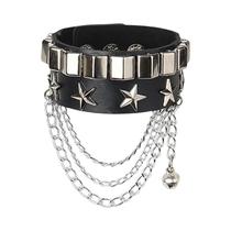 Pulseira Punk de Couro PU - Estilo Anos 90 com Três Fileiras e Pontas Quadradas