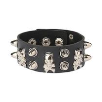 Pulseira Punk Gótica De Couro PU Com Crânio, Rebites, Estrelas, Correntes Redondas E Quadradas