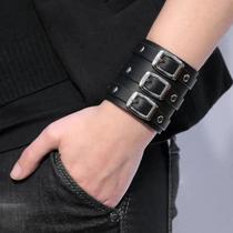 Pulseira Punk Gótica De Couro Vintage Ajustável, Braçadeira De Metal Masculina Com Fivela Escondida