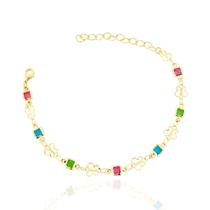 Pulseira Quadradinhos Colors e Borboletas Banhada a Ouro Pulseira Quadradinhos Colors e Borboletas Banhada a Ouro
