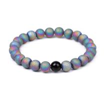 Pulseira Rainbow Gradient Stone com miçanga central preta Pulseira Rainbow Gradient Stone com miçanga central preta