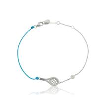 Pulseira Raquete De Tênis Cravejada E Fio Azul Prata Com Ródio