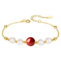 Pulseira Red Bead and Freshwater Pearl S925 Silver para mulheres Pulseira Red Bead and Freshwater Pearl S925 Silver para mulheres