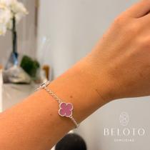 Pulseira regulável 3 trevos rosa banhado em prata 925