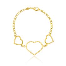 Pulseira regulável coração vazado triplo folheado em ouro 18k Pulseira regulável coração vazado triplo folheado em ouro 18k
