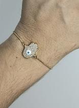 Pulseira Regulável Mão Hamsá Zircônias Banho Ouro Lomany Co.