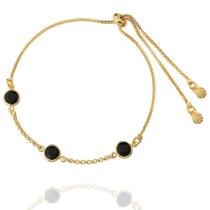 Pulseira Regulável Zircônias Negras Dourada