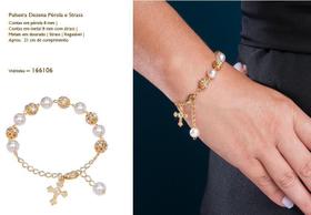 Pulseira religiosa dezena perola e strass