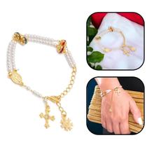 Pulseira religiosa terço com detalhes em strass